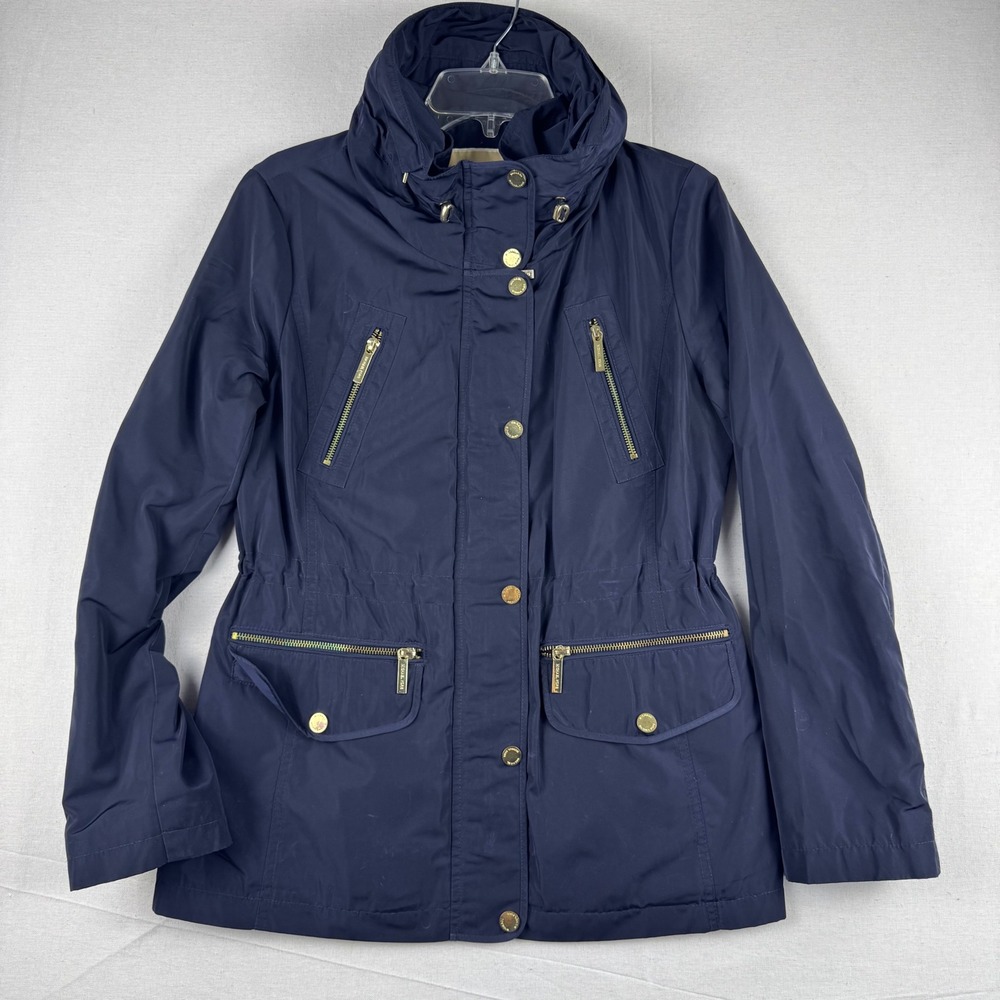 Michael Kors Womens Navy Blue Utility Anorak Jacket Gold Hardware Size S